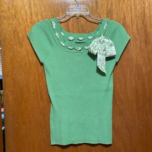 INC International Concepts Green Knit Top with Floral Bow